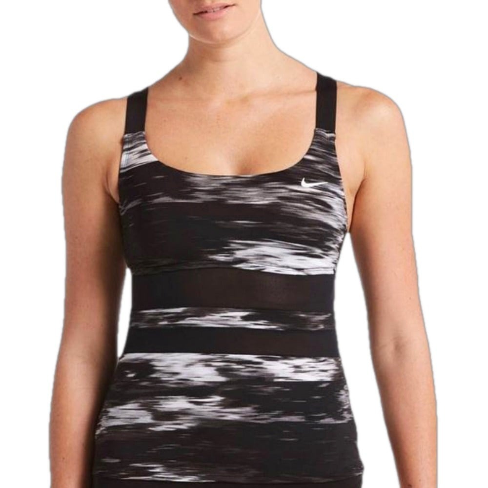 Nike Women's Blur V-Neck Tankini Size M Support Swim /Athletic Top‎ Black White